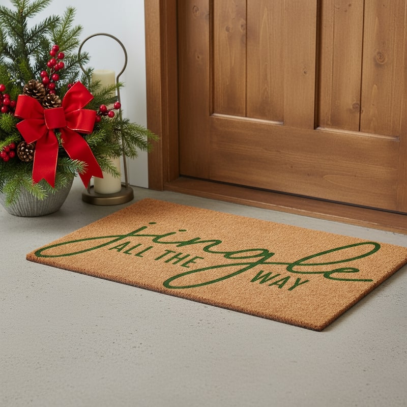 HomeRoots 24" X 36" Brown And Green Christmas Outdoor Coir Door Mat - 24.00' X '36.00 - 24.00' X '36.00