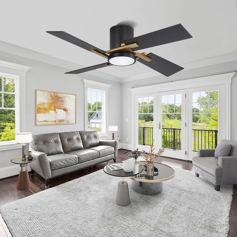 48Inch 4 Two-color Fan Blades Dc Motor Indoor Ceiling Fan With Light Kit And Remote