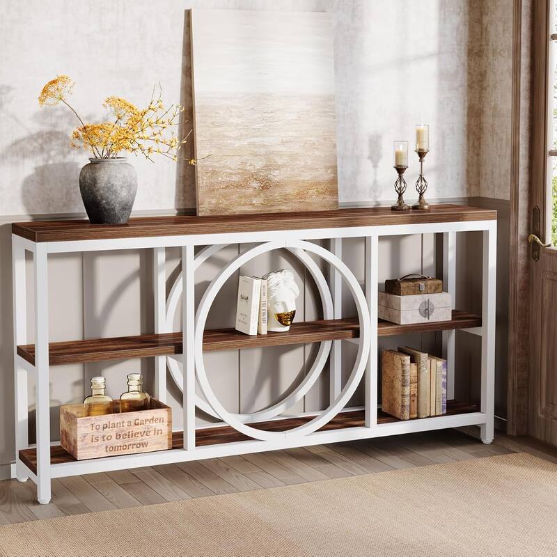 70.9" Extra Long Console Table Sofa Table Behind Couch with Wood Storage Shelves Metal Frame for Entryway/Living Room/Hallway