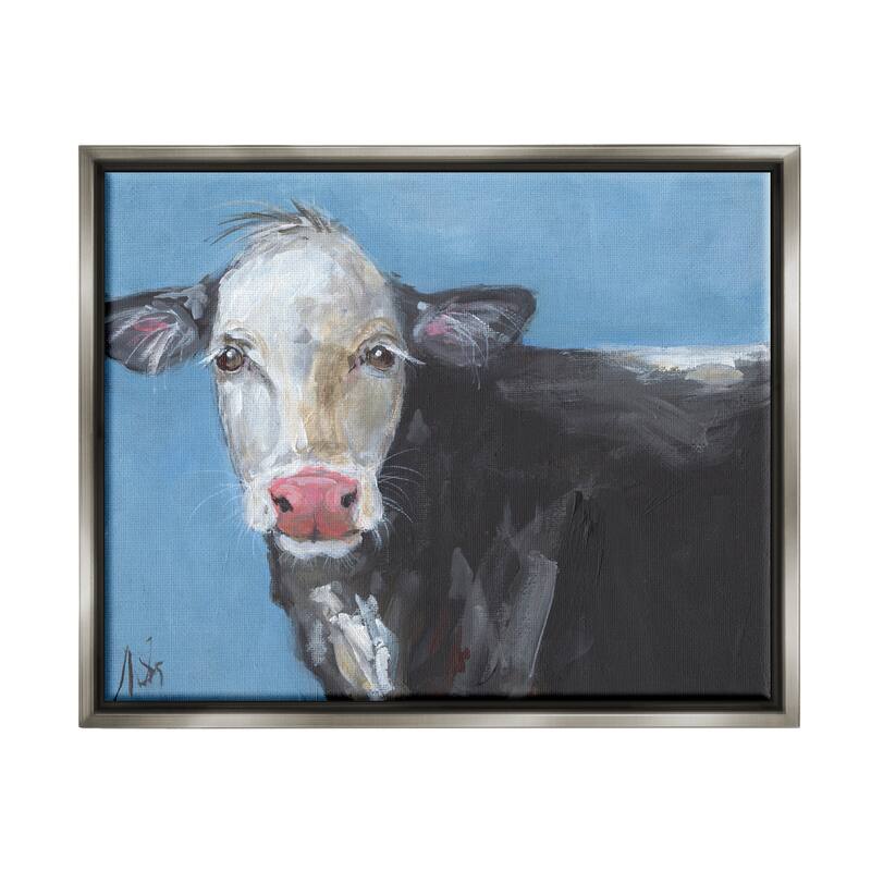 Stupell Farmhouse Dairy Cow Blue Painting Framed Floater Canvas Wall Art by Molly Susan Strong