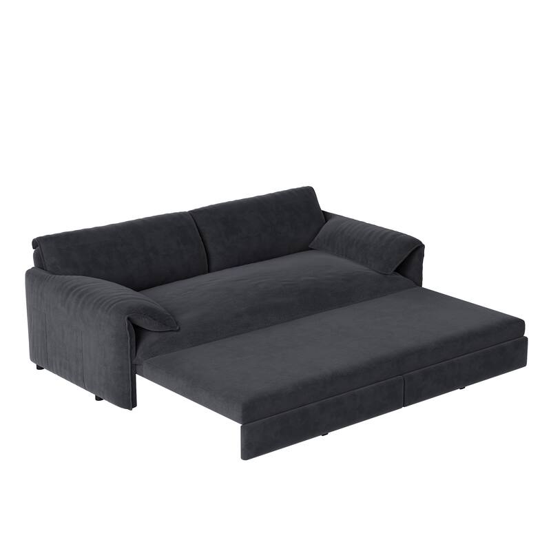 3-in-1 Convertible Velvet Sofa Bed with Side Pocket Storage, Pull-Out Queen Sleeper Sofa, Chaise Lounge Loveseat