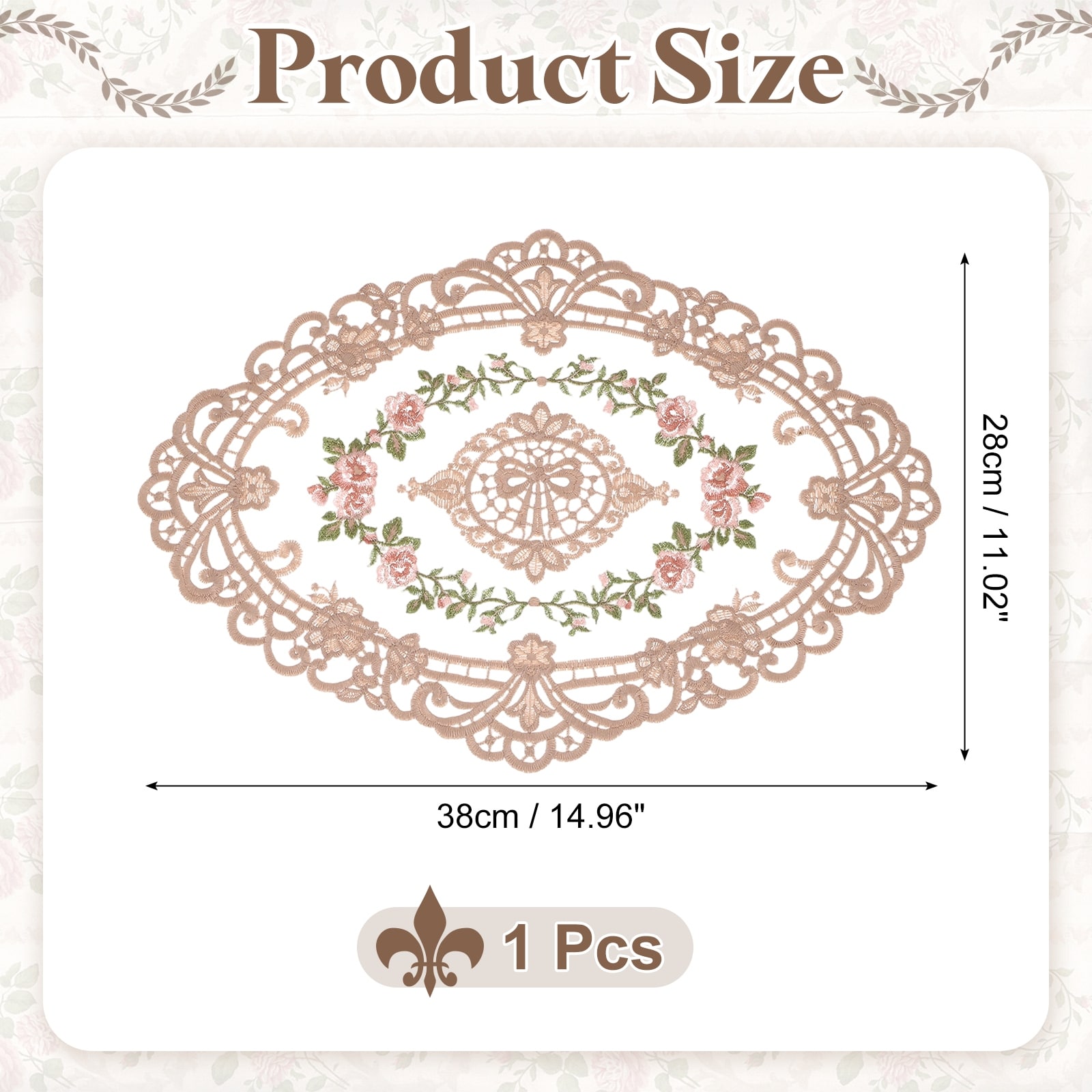 2 Pcs Lace Placemats, 15x5.9Inches Vintage Table Doilies Oval Embroidered Crochet Lace Dolly Cup Mat
