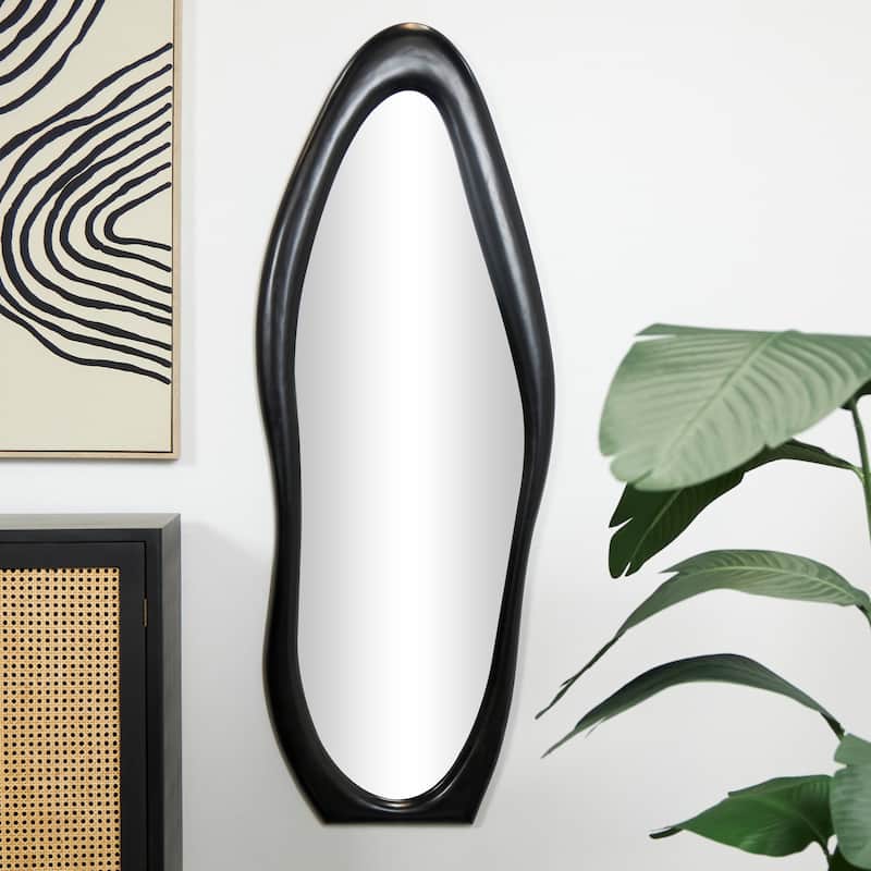 Black or White Wooden Abstract Wavy Wall Mirror - Black