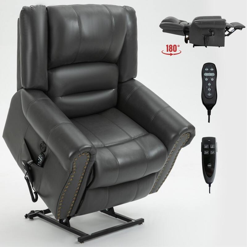Power Lift Recliner Chair with Heat Massage - Dual Motor Heavy Duty, Faux Leather, 350 lbs Capacity