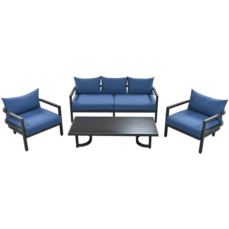 4-Piece Outdoor Steel Sofa Set for 4, Waterproof, Anti-Rust & UV-Resistant.