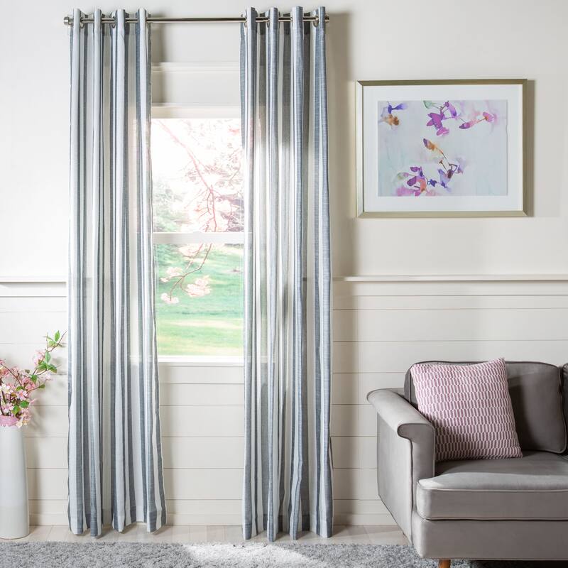 SAFAVIEH Majella Semi-Sheer Window Curtain Panel - 52Wx84L - Blue/White