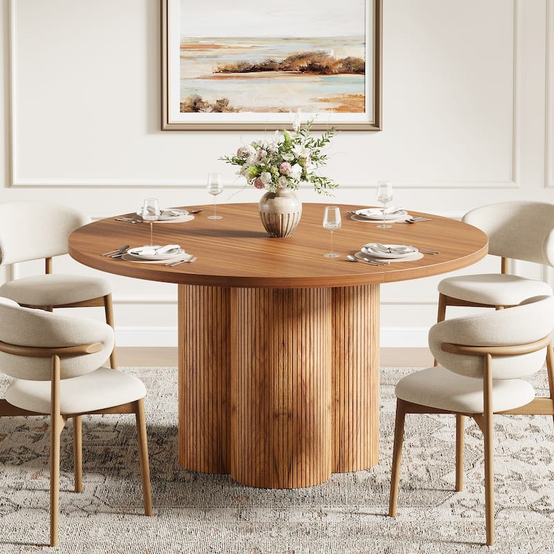 47 Inch Round Wooden Dining Table for 4 - 47.24"D x 47.24"W x 29.52"H - Brown