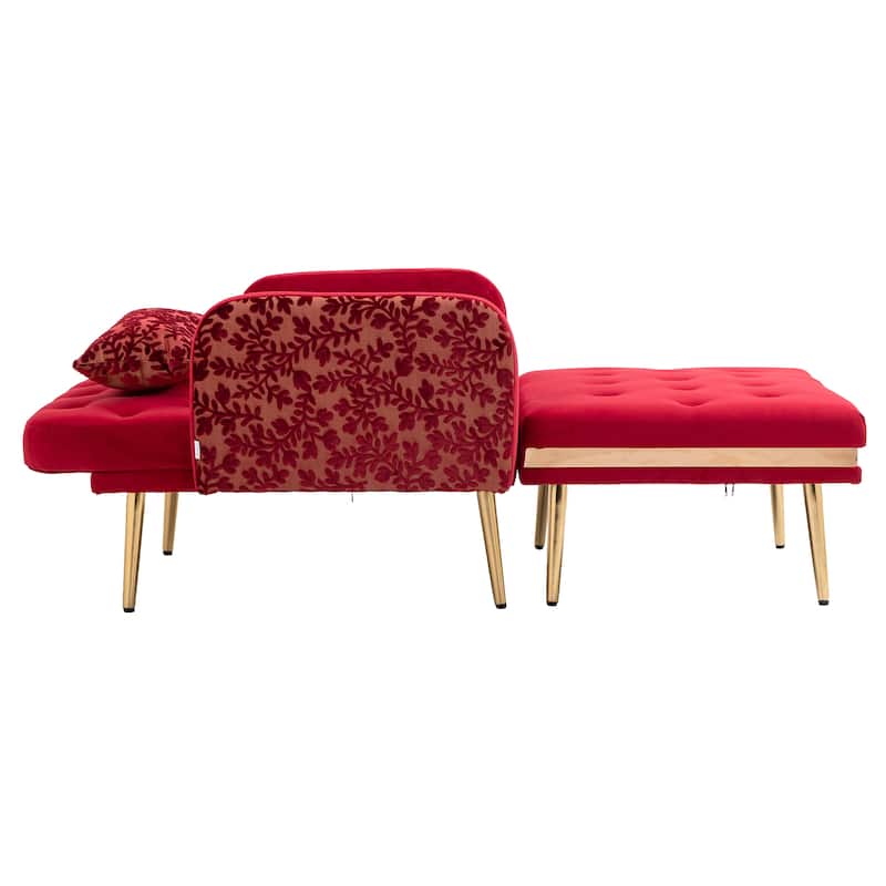 Velvet Upholstered Tufted Living Room Sleeper Chair With Ottoman