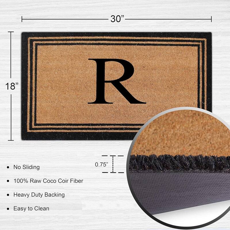 A1HC Pure Natural Coir Monogrammed Heavy Duty PVC Backing Doormat