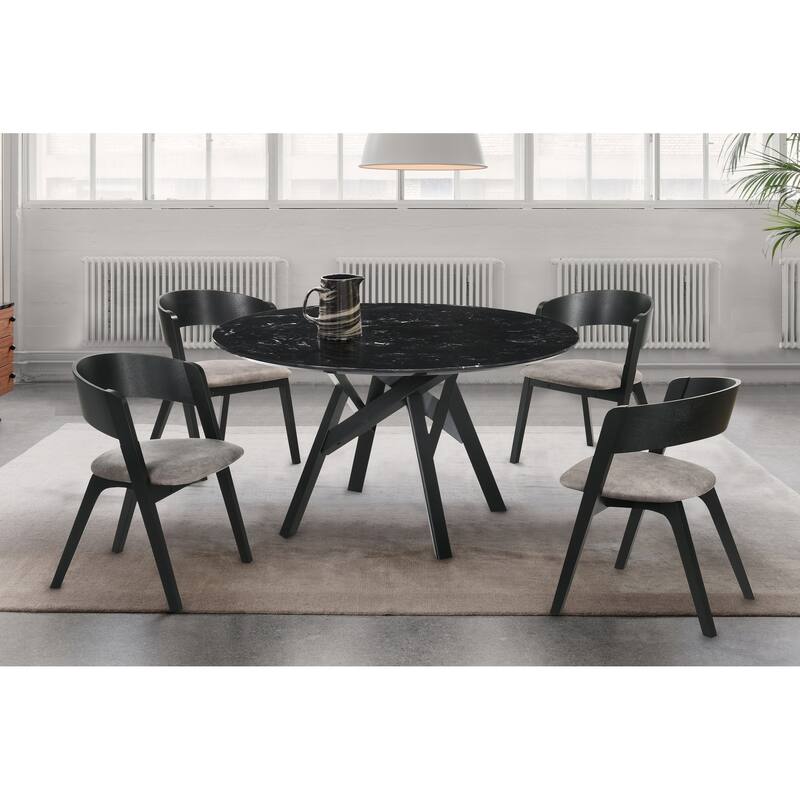 Venus Jackie Wood and Marble Round 5 Piece Dining Set - Black