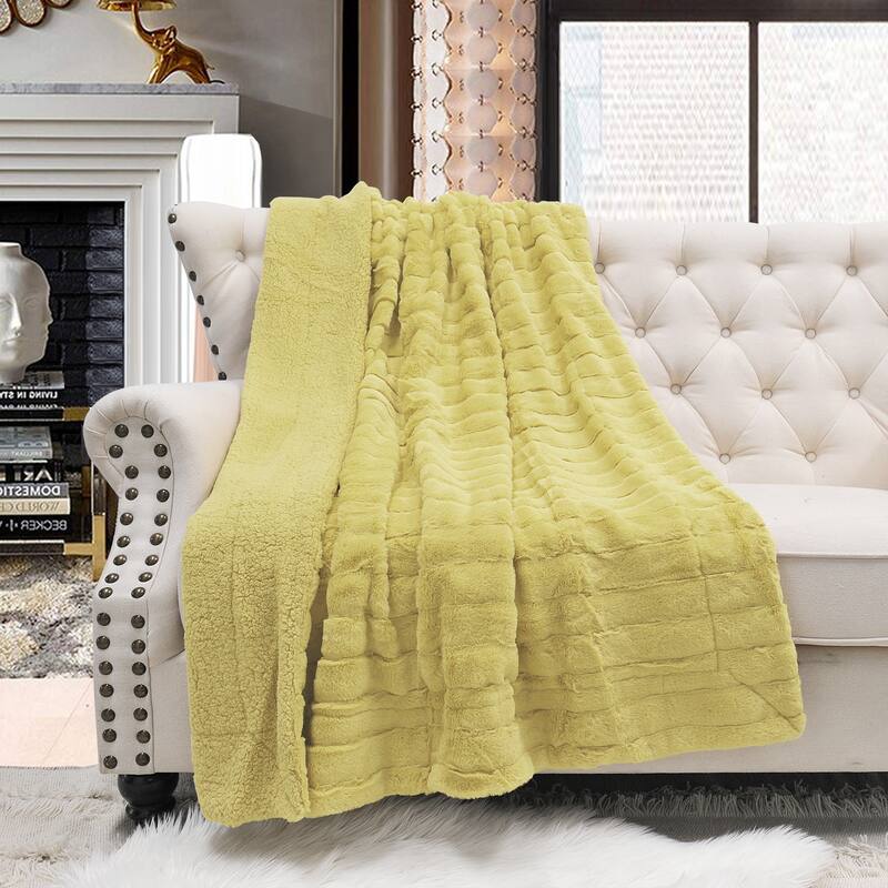 Supermink Decorative Fauxfur Throw 50'' x 60'' - 50'' x 60" - Jojoba Yellow