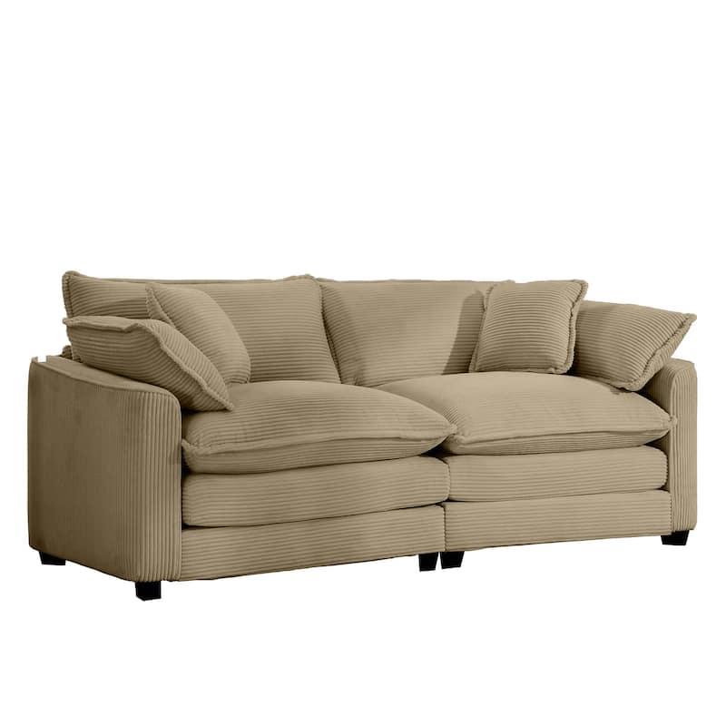 Corduroy Fabric Upholstered Loveseat Sofa, Deep Seat Sectional Sofa with 4 Pillows, 2-Seater Sofa with Removable Armrests