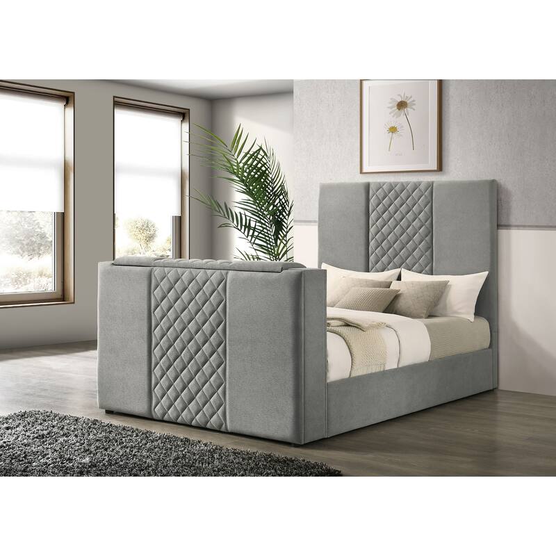 Tara 61-inch Upholstered Panel TV Bed Grey