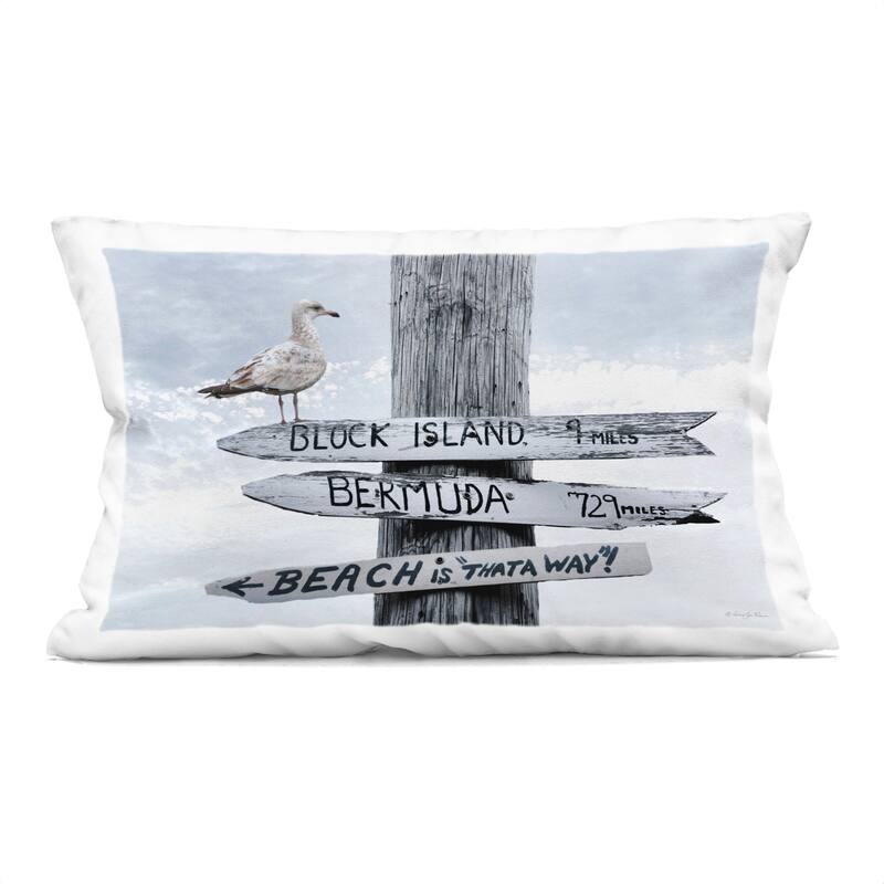 Stupell Vacation Beach Signs with Seagull Decorative Printed Throw Pillow Design by Robin-Lee Viera - Accent - Polyester - Blue - Single