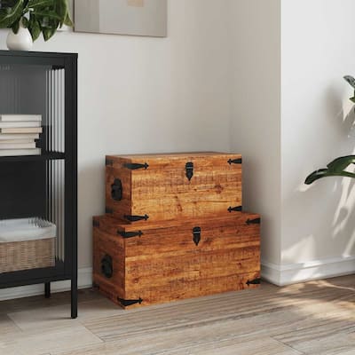 vidaXL Storage Chest Set 2 Pieces Rough Mango Wood - 27.6" x 13.8" x 13.8"