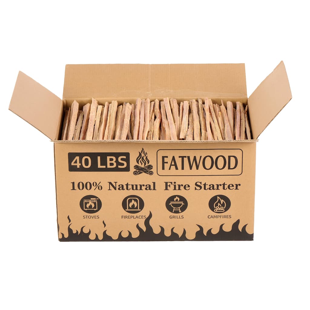 Anmytek Natural Fatwood Fire Starters 40 lb Bulk Box, Resin-Rich Pine Kindling for Fireplace Wood Stove Campfire Grill