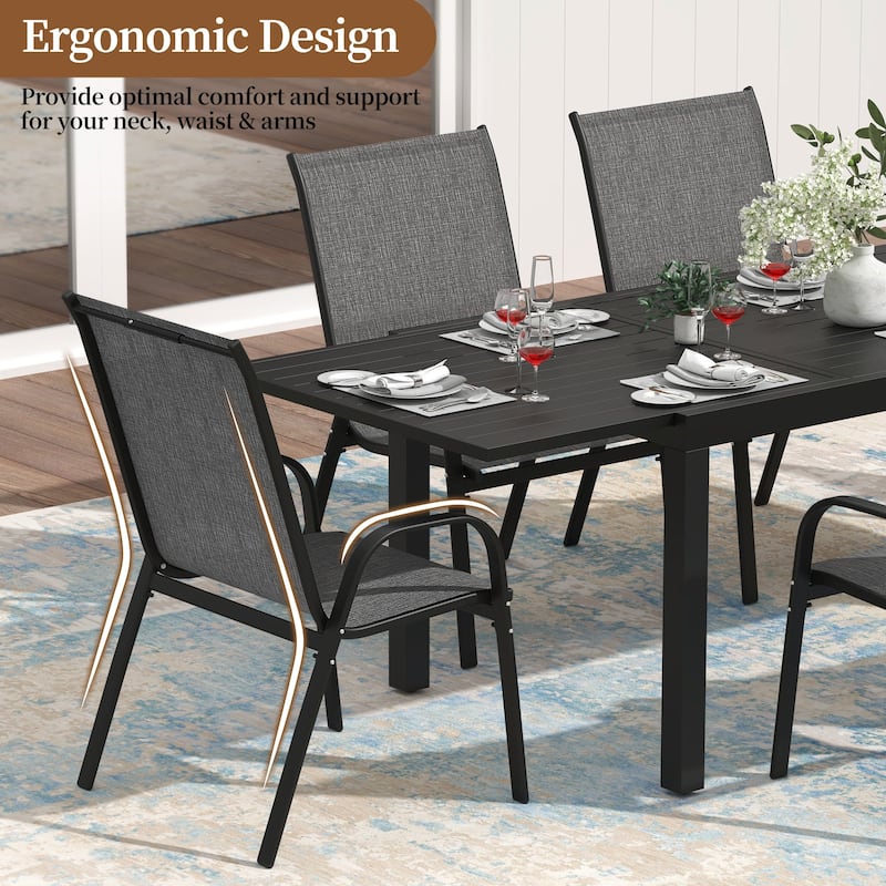 7/9/11-Piece Outdoor Dining Set with Aluminum Rectangular Extendable Patio Table and 6/8/10 Textilene Patio Chairs