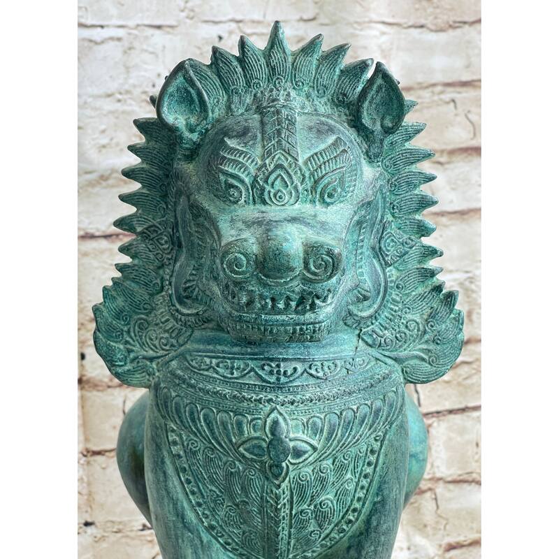 Chinese Foo Dog Guardian Lion Bronze Sculpture Statue Signed Handmade Art 13 Inches X 6 Inches
