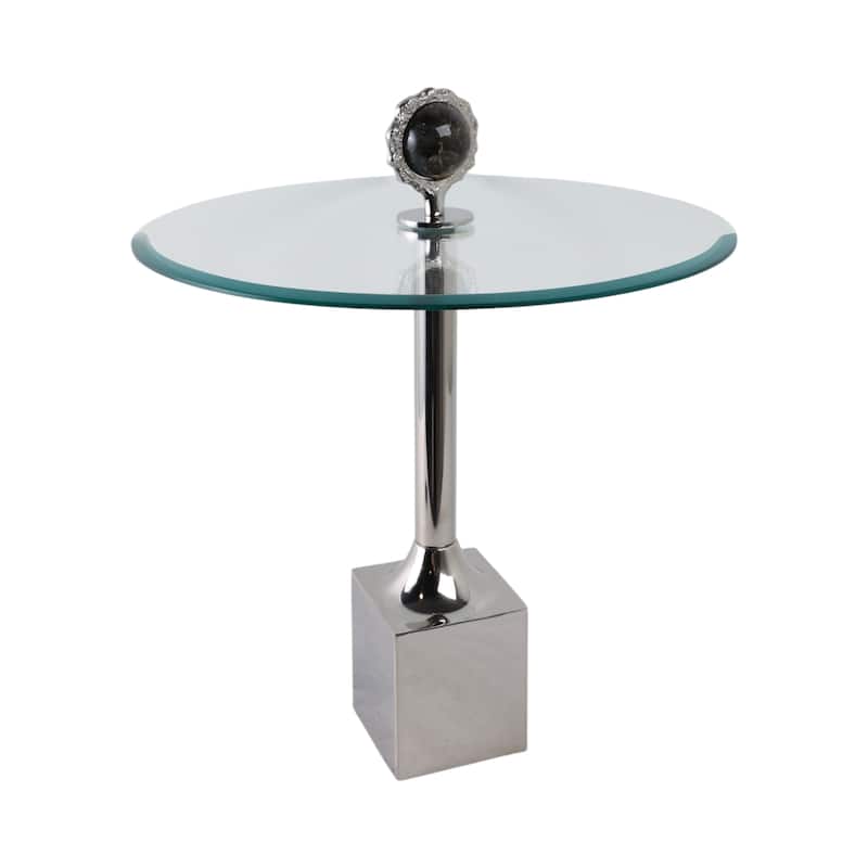 Glass Top Accent Side Table with Sculptural Base Round Modern Design - 20" x 20" x 23"
