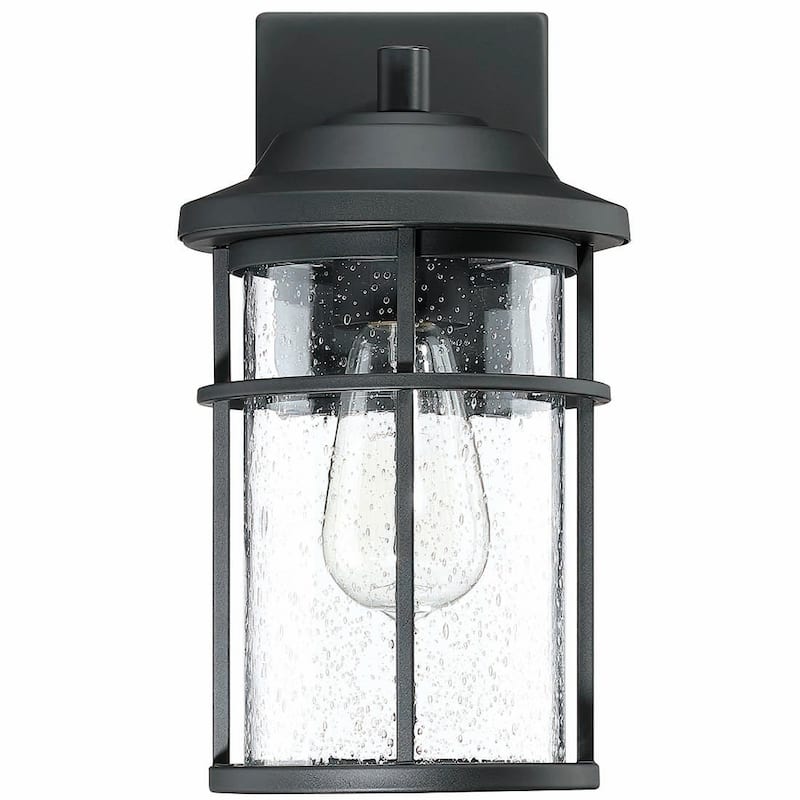 Modern Black Outdoor Wall Lantern with Seeded Glass