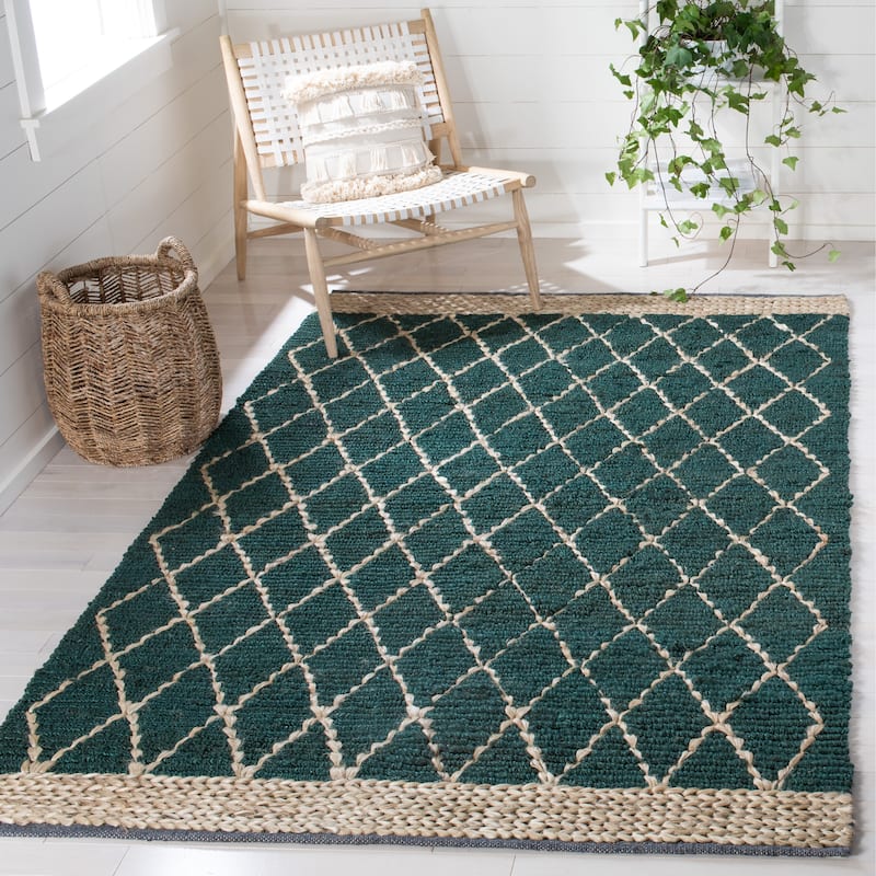 SAFAVIEH Handmade Natural Fiber Foolke Casual Jute Trellis Rug - 3' x 5' - Dark Green/Natural