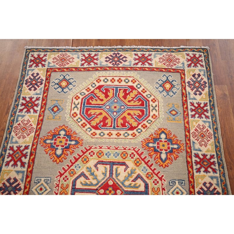 Geometric Kazak Oriental Accent Rug Handmade Wool Carpet - 3'2" x 5'0"