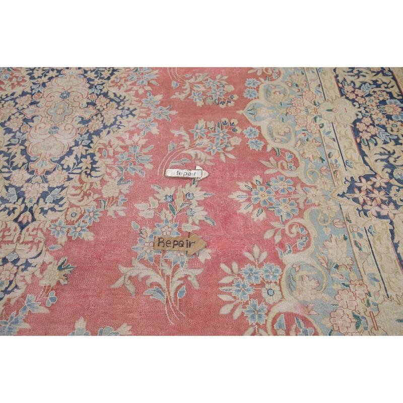 Hand Knotted Oriental 100% Wool Carpet Traditional Floral Pink Kerman Area Rug - 14' 0'' X 9' 11''