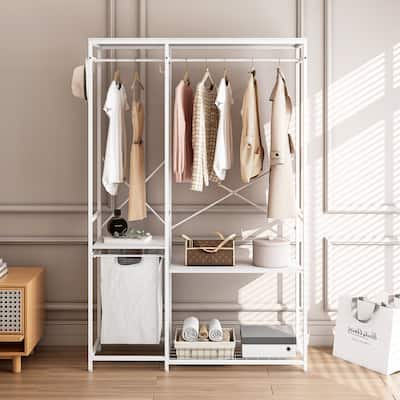 Wardrobe Clothes Rack with Bottom Storage Rack & Storage Bag