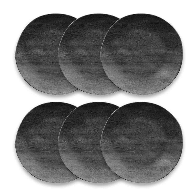 Abode Homewares by TarHong Faux Real Blackened Wood Dinner Plate, 10.5 x 0.9", Set of 6