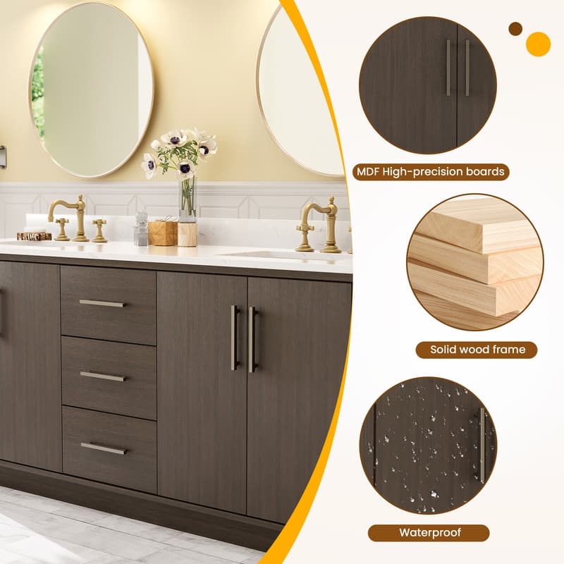 72-Inch Modern MDF Bathroom Vanity with Ceramic Top, Double Sinks, and Ample Storage