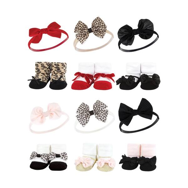 slide 1 of 1, Hudson Baby Infant Girl 12Pc Headband and Socks Giftset, Red Leopard Light Pink Leopard, One Size Red Leopard Light Pink Leopard - One Size