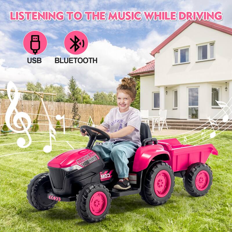 EROMMY Ride on Car Toys with Remote Control, Digger, Horn, Lights, Music Player, Safety Belt,