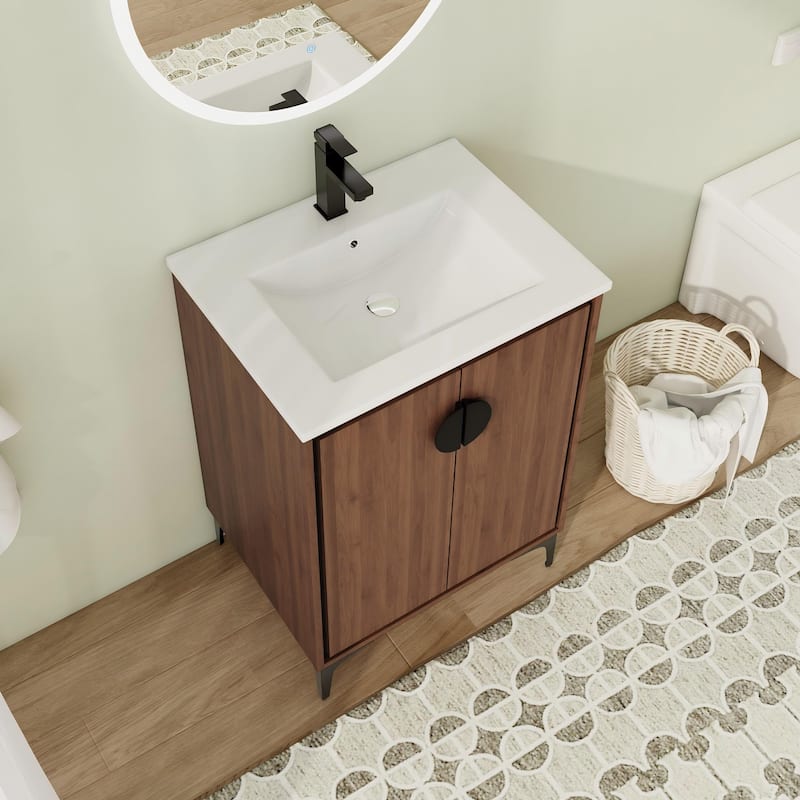 24"/30" FreeStanding Bathroom Vanity with Sink, Floor Stand Bathroom Vanity with Soft Close Door and Adjustable Shelf