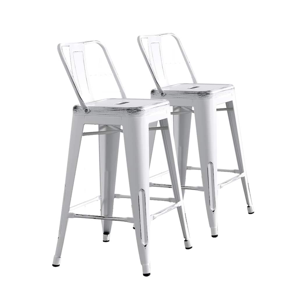 24" Seat Modern Light Weight Industrial Contemporary Metal Barstools with Bucket Back and 4 Leg Design, Bar Stools (Set of 2)