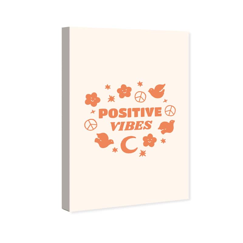Wynwood Studio Canvas Typography and Quotes Peaceful Positive Vibes Orange Modern & Contemporary Wall Art Canvas Print