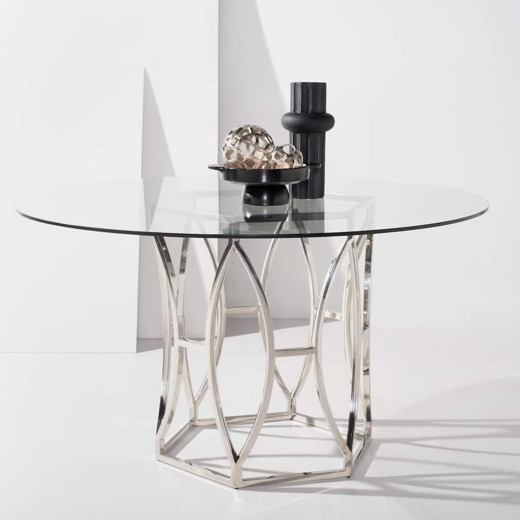 SAFAVIEH Couture Shaw Glass Top Round Dining Table