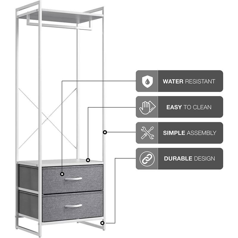 Clothing Rack with 2 Drawers - Tall Closet Stand Dresser for Bedroom