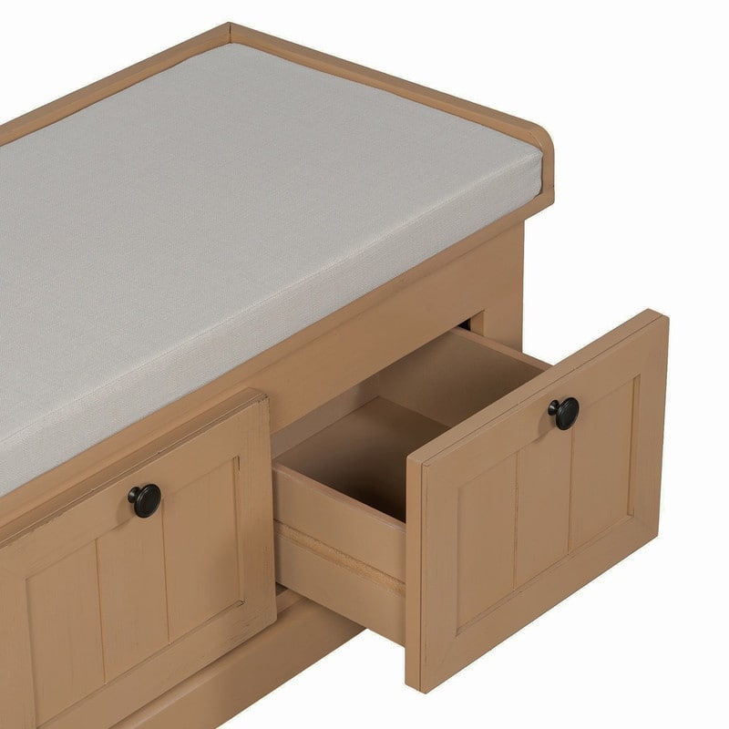 Classic Storage Bench with Cushioned Seat and Drawers