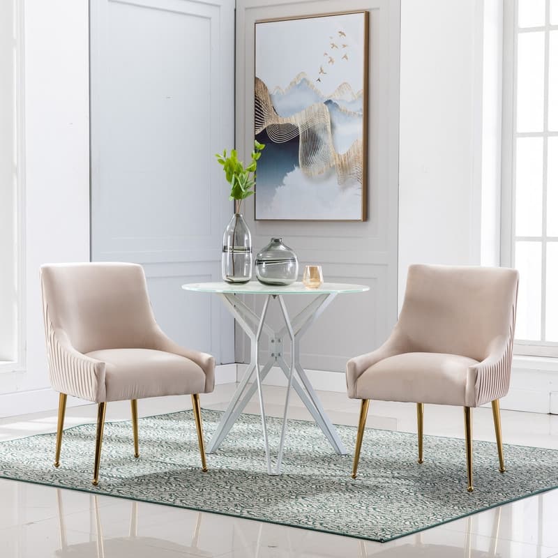 SEYNAR Mid Century Velvet Accent Dining Chair Set of 2 with Rear Handle - Beige