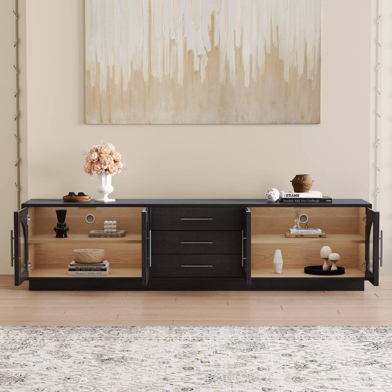 JASIWAY Black Wood TV Stand Fits TV up to 85 in.