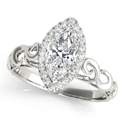 Auriya 14k White Gold Lab Grown Marquise Diamond Halo Engagement Ring 0.50 to 5.00 ct. tw. (F-G VS)