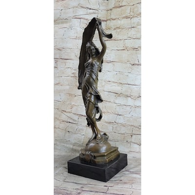 Ribbon Scarf Dancer Girl Bronze Sculpture Statue Figure On Marble Base Signed Original 20 Inches