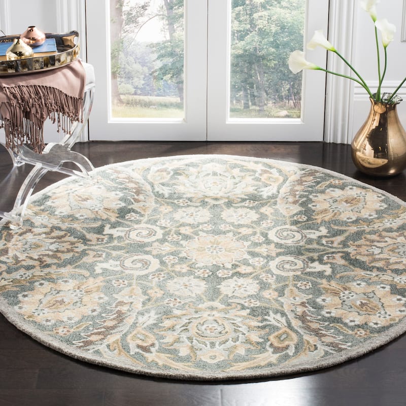 SAFAVIEH Handmade Bella Faith Modern Floral Wool Rug - 5' Round - Grey/Multi - Round