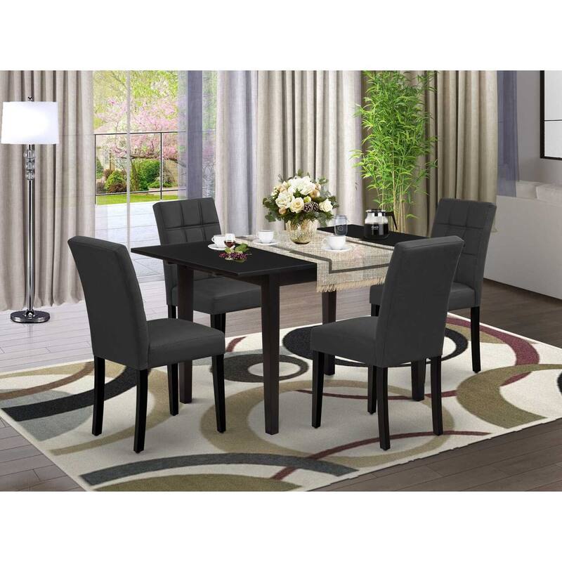 5-Piece Black Finish Solid Wood Top - Rectangular Dining Room Set - Seats 4