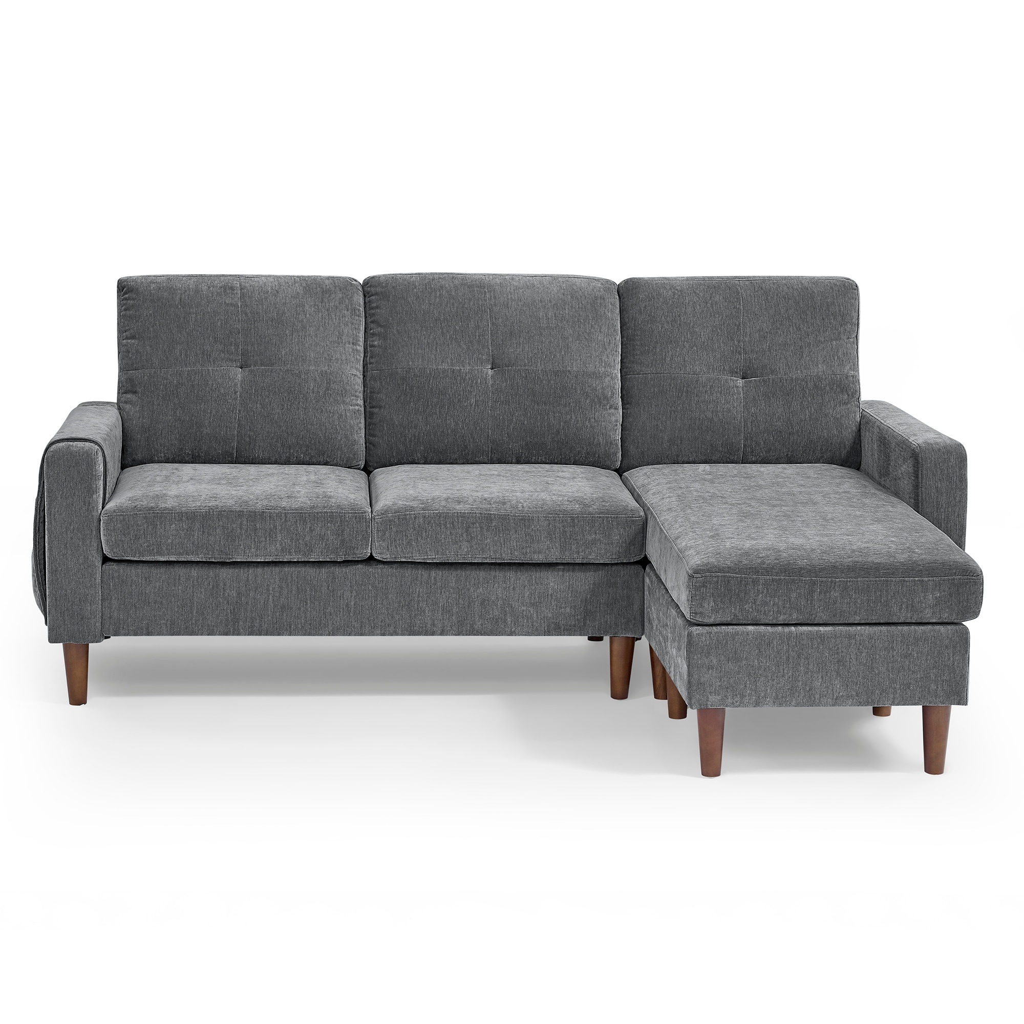 80 Inch Convertible Sectional Sofa Couch, Suede Fabric Chenille L-Shape ...