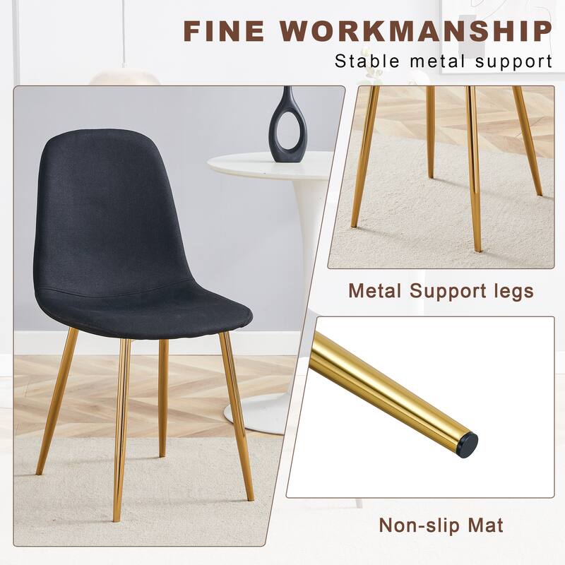 5-Piece Modern Lift-Top Table Set with Gold Legs, Includes 4 Black Linen Fabric Chairs, Stylish Dining Set for Kitchen