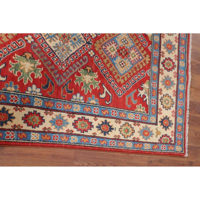 Geometric Orange Kazak Accent Rug Hand-Knotted Wool Carpet - 3'0" x 4'11"