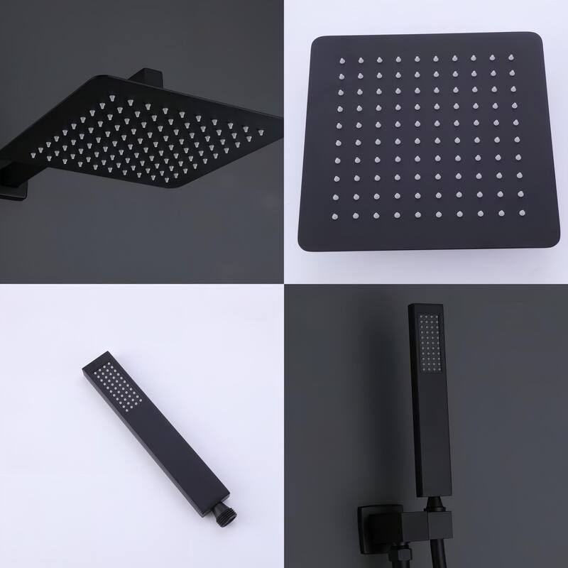 Luxury 3-way Pressure-Balance Complete Rain Shower System with Handheld & Faucet in Black / Gold
