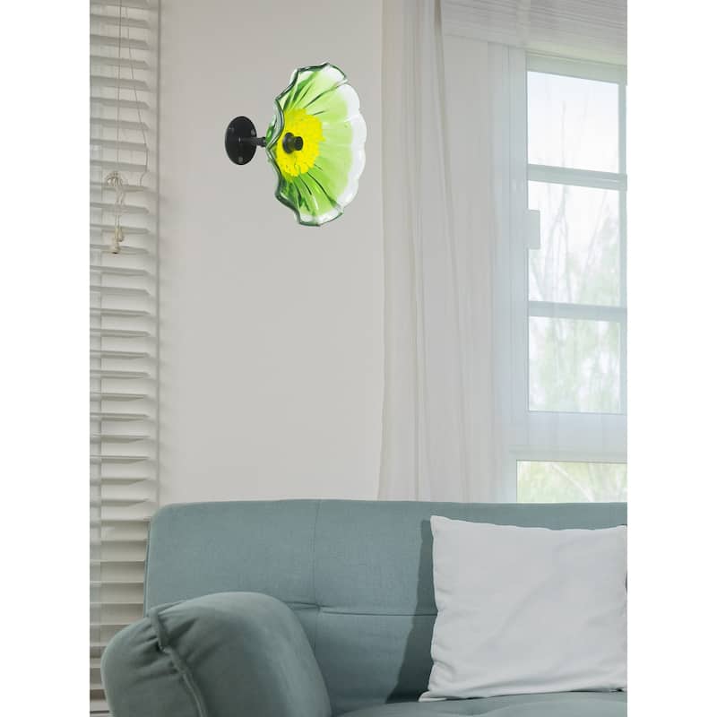 9IN Diamter Green Fiore Bloom Art Glass Wall Art