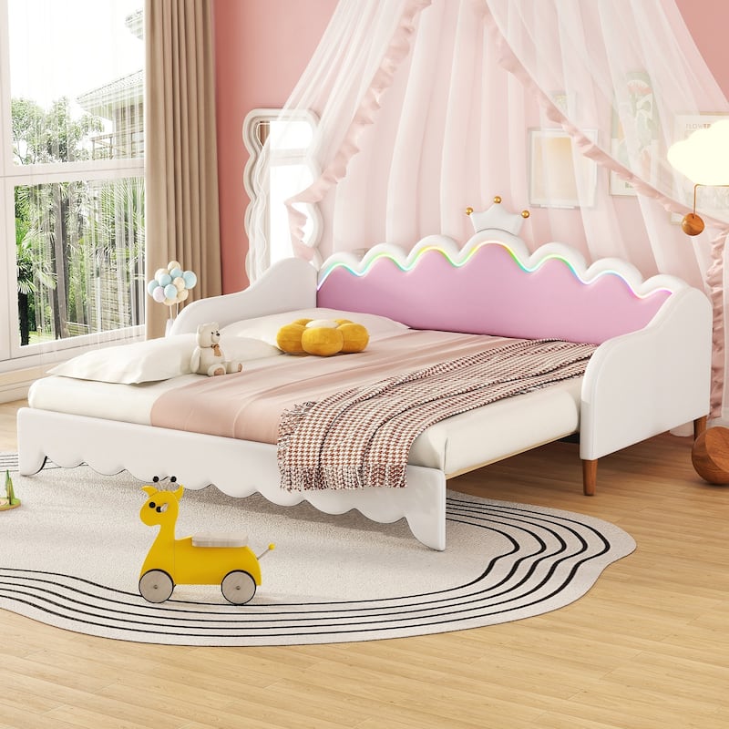 White Twin Size Tufted Daybed with Trundle and Rivet Design